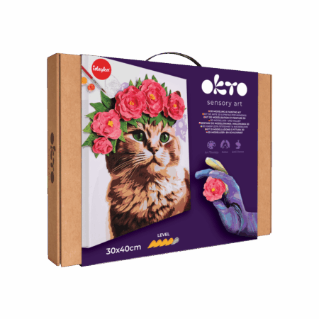 3D Málað og Leirað Listaverk " Cat in a Flower Crown "