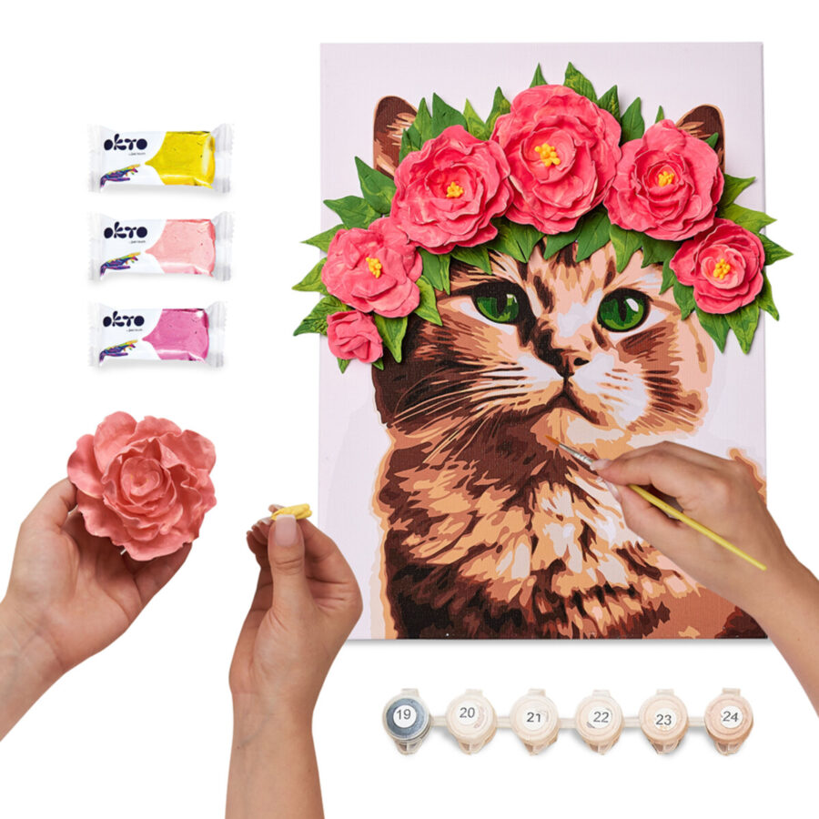 3D Málað og Leirað Listaverk " Cat in a Flower Crown " - Image 4