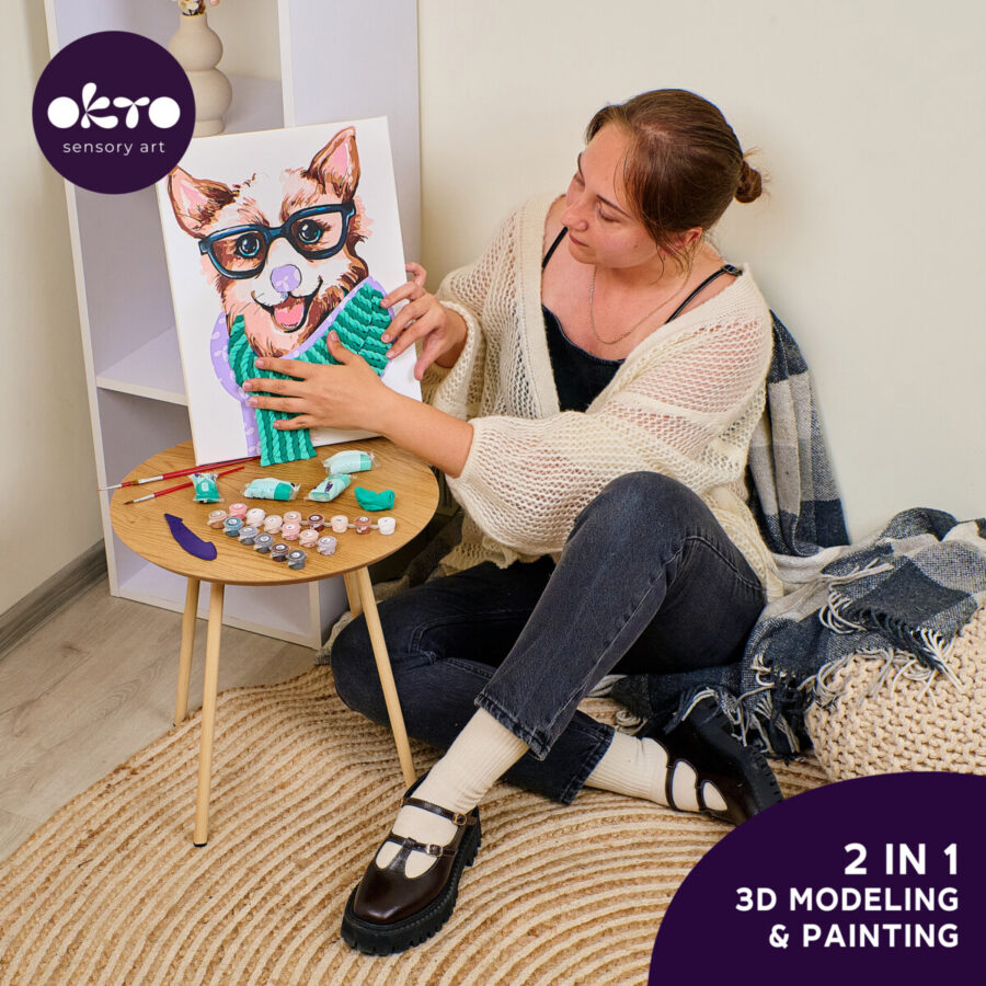 3D Málað og Leirað Listaverk " Fashion Corgi " - Image 5
