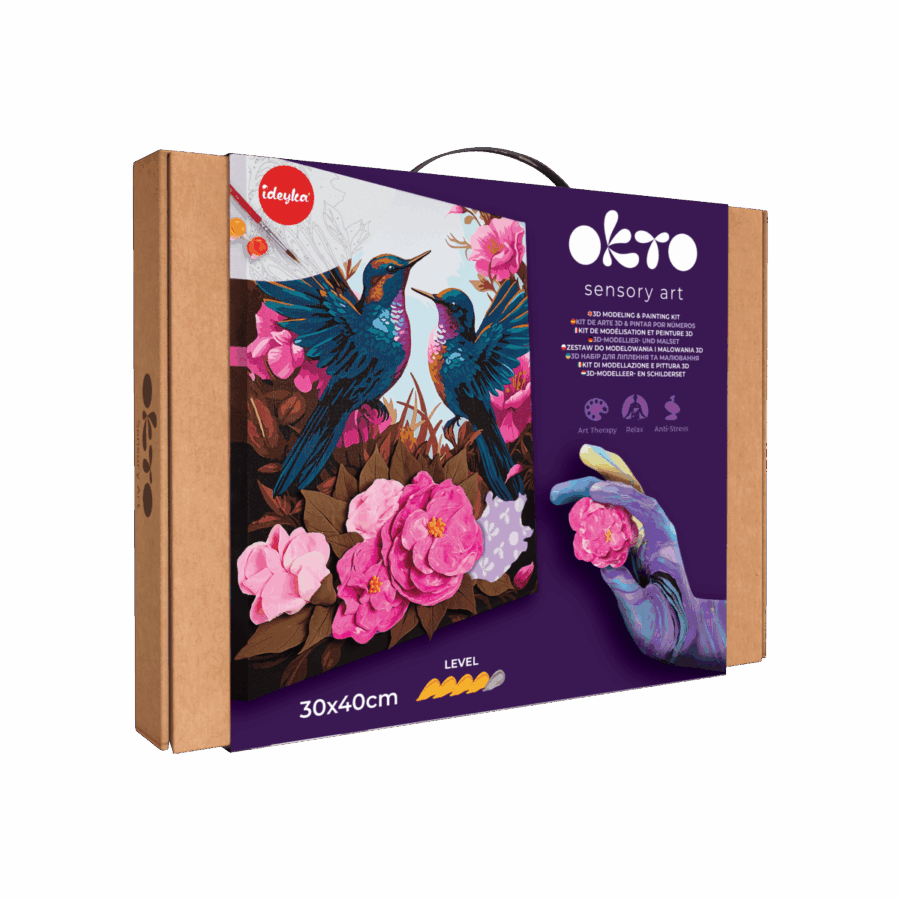 3D Málað og Leirað Listaverk " Hummingbirds in Love "