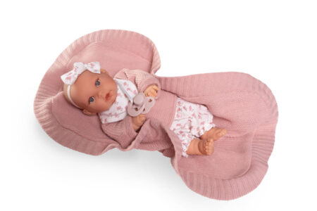 Dúkka 27 cm -  Grætur - Bleikt teppi